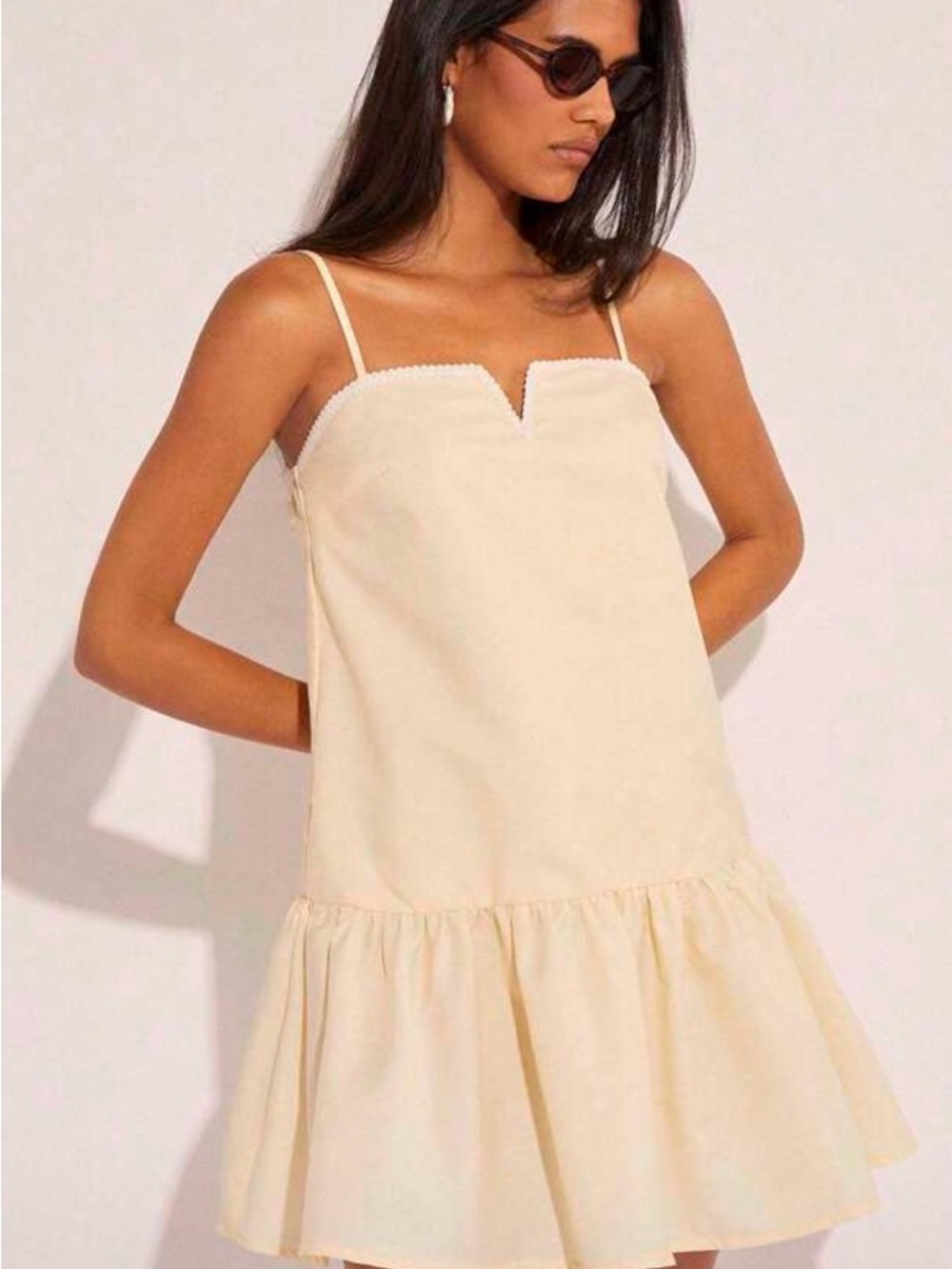 SHEIN butter yellow Spaghetti Strap Ruffle Hem Mini Dress
